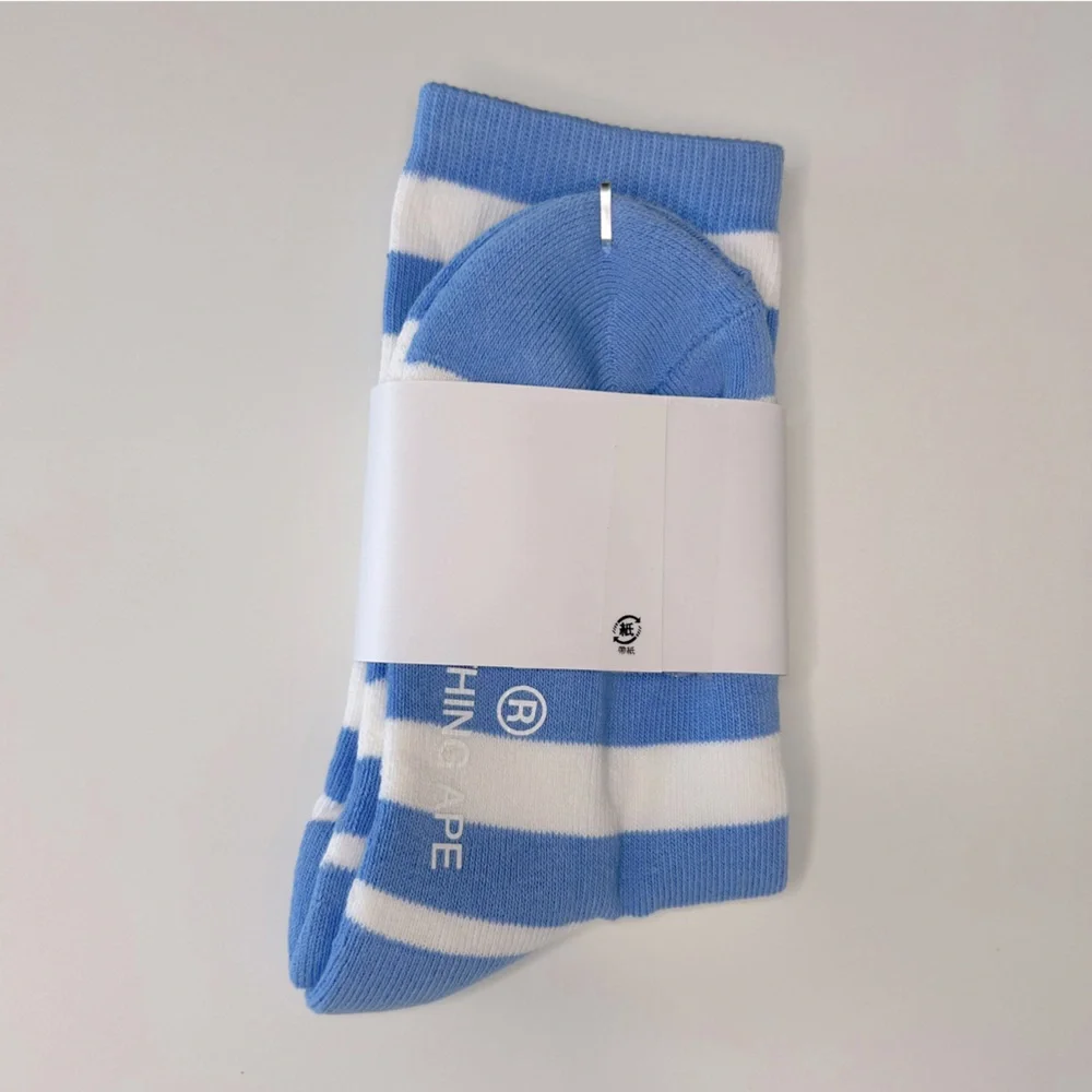 A Bathing Ape New Stripe Crew Socks Medium Azure Blue White